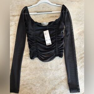 NWT Black mesh/sheer long sleeve going out top